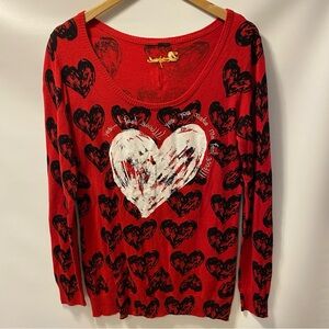 Sz S- Desigual Red Heart Pattern Sweater
